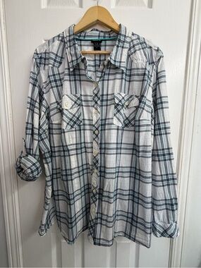 Torrid Plaid Button-Up Shirt Size 3 Coastal Grandmother Cottagecore Plus Size